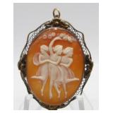Vintage Three Graces Cameo Carved Shell Pendant