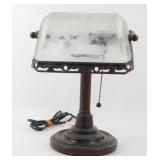 ** Vintage Bankers Desk Lamp with Frosted Etched