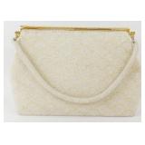 Vintage White Beaded Handbag with Scalloped