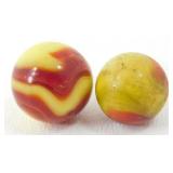 Pair of Vintage Swirl Glass Marbles (Yellow/Red