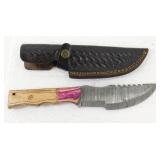 New Custom Damascus Hunting Knife with Wood and