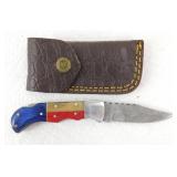 New Custom Damascus Pocket Knife with Multi-Color