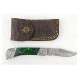 New Custom Damascus Pocket Knife with Green Wood