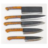 Set of 5 New Carbon Steel Kitchen Knives