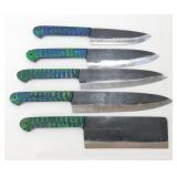 Set of 5 New Carbon Steel Kitchen Knives