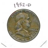 1952-D Franklin 90% Silver Half Dollar Coin