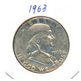 1963 Franklin 90% Silver Half Dollar Coin