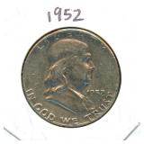 1952 Franklin 90% Silver Half Dollar Coin