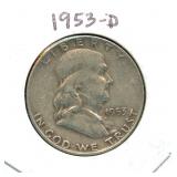 1953-D Franklin 90% Silver Half Dollar Coin