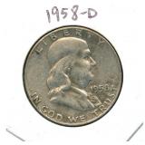 1958-D Franklin 90% Silver Half Dollar Coin