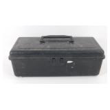 Black Plastic Tackle Box with Some Fishing Tackle