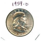 1959-D Franklin Uncirculated Silver Half Dollar