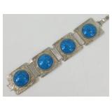 7' Silvertone Bracelet with Fake Stones