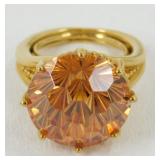 Size 6-1/2 Goldtone Ring with Orange Stone