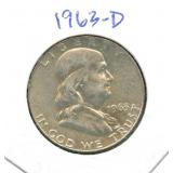 1963-D Franklin 90% Silver Half Dollar Coin