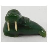 Hand Carved Nephrite Jade Walrus Figurine