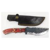 New Custom Damascus Hunting Knife with Red Wood
