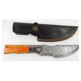 New Custom Damascus Hunting Knife with Orange &