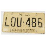 Vintage New Jersey 'Garden State' License Plate