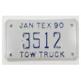 Vintage Texas 1990 'Tow Truck' License Plate