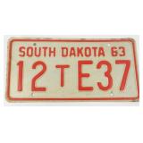 Vintage 1963 South Dakota License Plate