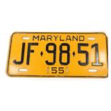 Vintage 1955 Maryland License Plate (Yellow with
