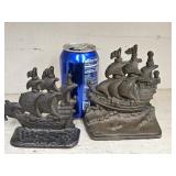 2 cast Iron Sailboat Doorstops small boat stamped