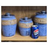 3 Groundhog Pottery Jars with lids look at