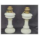 2 Milk Glass / Bristol Glass oil lamps look at