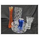 Amberina Swung 10" vase, 7" Crystal Bowl, 10"