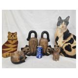 Wood Cat lot - pair 11.5"  carved cat bookends,