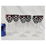 6 Bohemian style Glass long stem wine glasses
