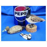 3 miniature decoys.  Standing Canada Goose signed