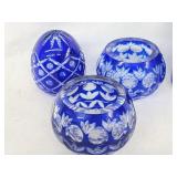 3 pices of Bohemia crystal cobalt cut to cut.