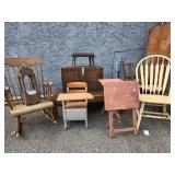 Lot- Maple Rocking Chair,  childs school desk,