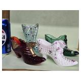 4 Fenton glass shoes all Aetist signed look at