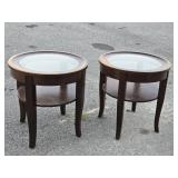 2 Mahogany lamp tables with glass inserts look at