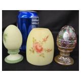 2  Fenton Glass eggs and Fenton glass Fairy  lamp