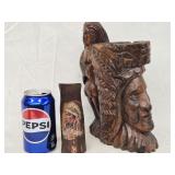 Native American Stump portrait pitcher and wood