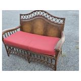 Bench , upholstered seat cushions, wood frame