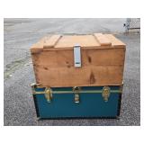 2 Trunks and a pine  storage box look at pictures