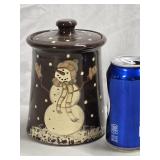 Eldreth Pottery Redware  Snowman Decorated jar