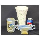 10" Belleek basketweave & Shamrock vase, Wade