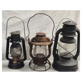3 Lanterns - 2 barn style lanterns, 1 Railroad