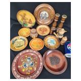 Souvenir wooden ware.  Plates, candlesticks, etc.
