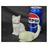 Fenton Glass cat with collar and whale hand