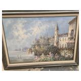 Castle by the Lake o/c signed Jane Mabry  sea a d