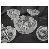 5 Leaded Crystal Bowls, 1 compote,  1 footed