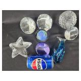 4 advertising paperweights, art glass  dolphin,