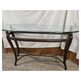 Hall table, glass top metal base look at pictures